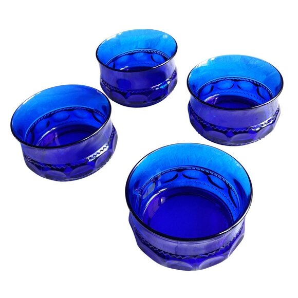 4 Indiana Glass thumbprint King's Crown Bowls Sherbet Cobalt Blue. - Picture 2 of 6